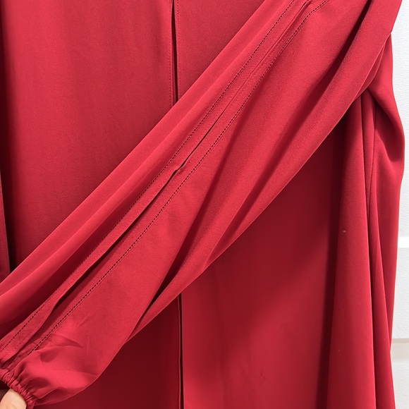 White House Black Market Dark Red Long Sleeve Dress w overlay and detailing - Picture 5 of 7